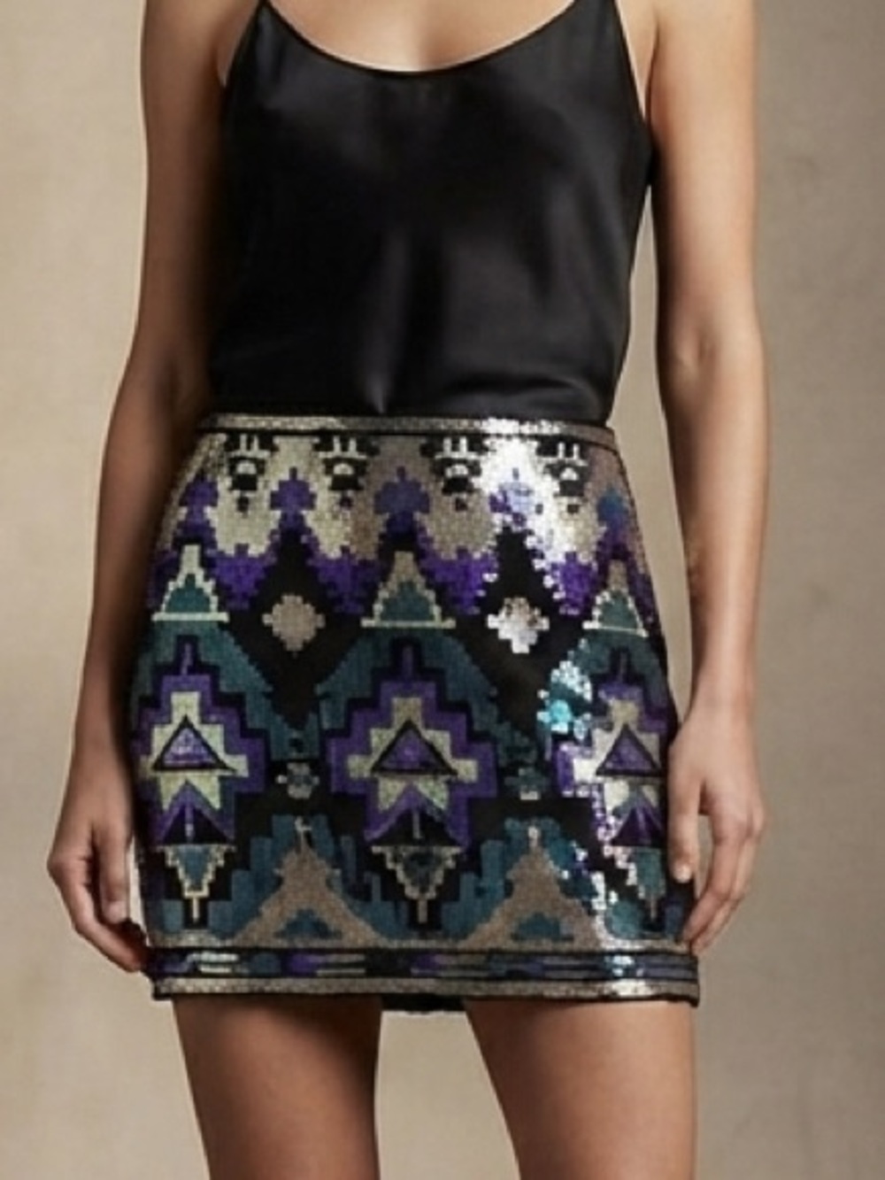 Express Geometric Mini Skirt in Black and Purple Sequins Size XS